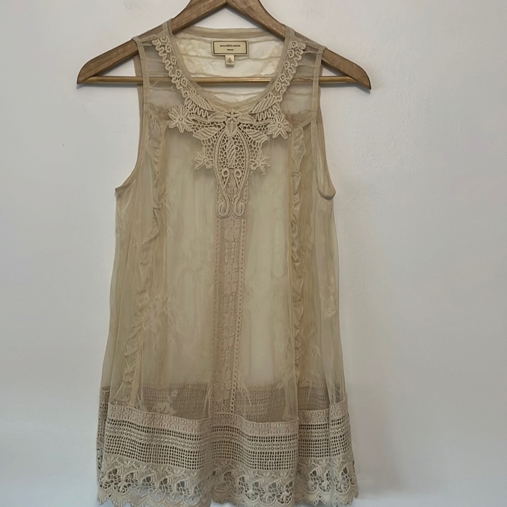 Anthropologie Moulinette Soeurs Mesh Sheer Embroidered Top Size 0